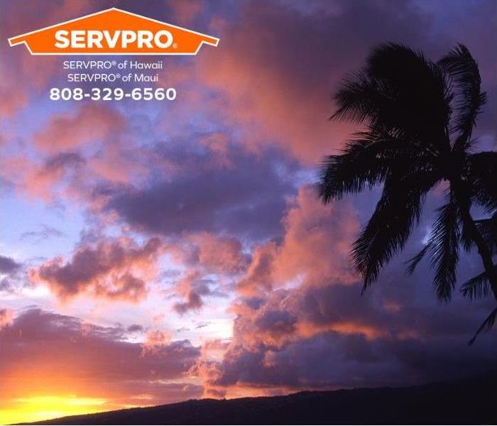 The sun is setting after a tropical storm in the Hawaiian Islands.