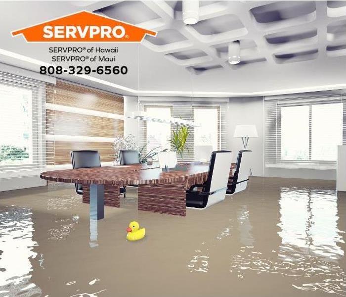 An office floor is flooded.